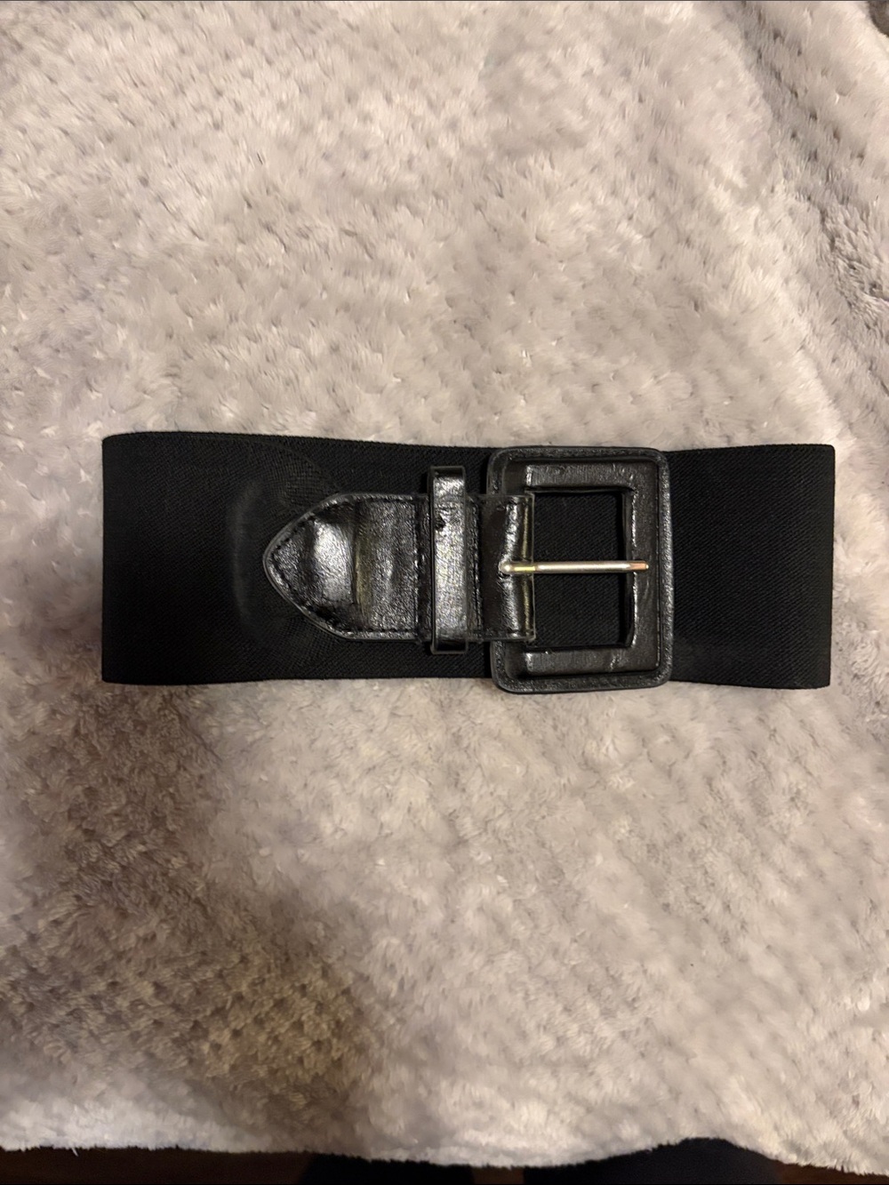 Black Elastic Waist Belt with Glossy Square Buckle